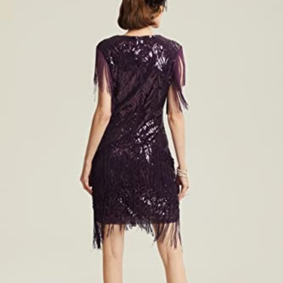 BABEYOND 1920s Flapper Long Fringed Gatsby Dress Roaring 20s Sequins Dress - Picture 2 of 4